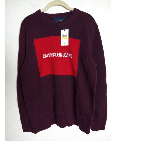 Calvin Klein Men's Wool Pullover Crewneck Logo Sweater Size Medium - Picture 1 of 6